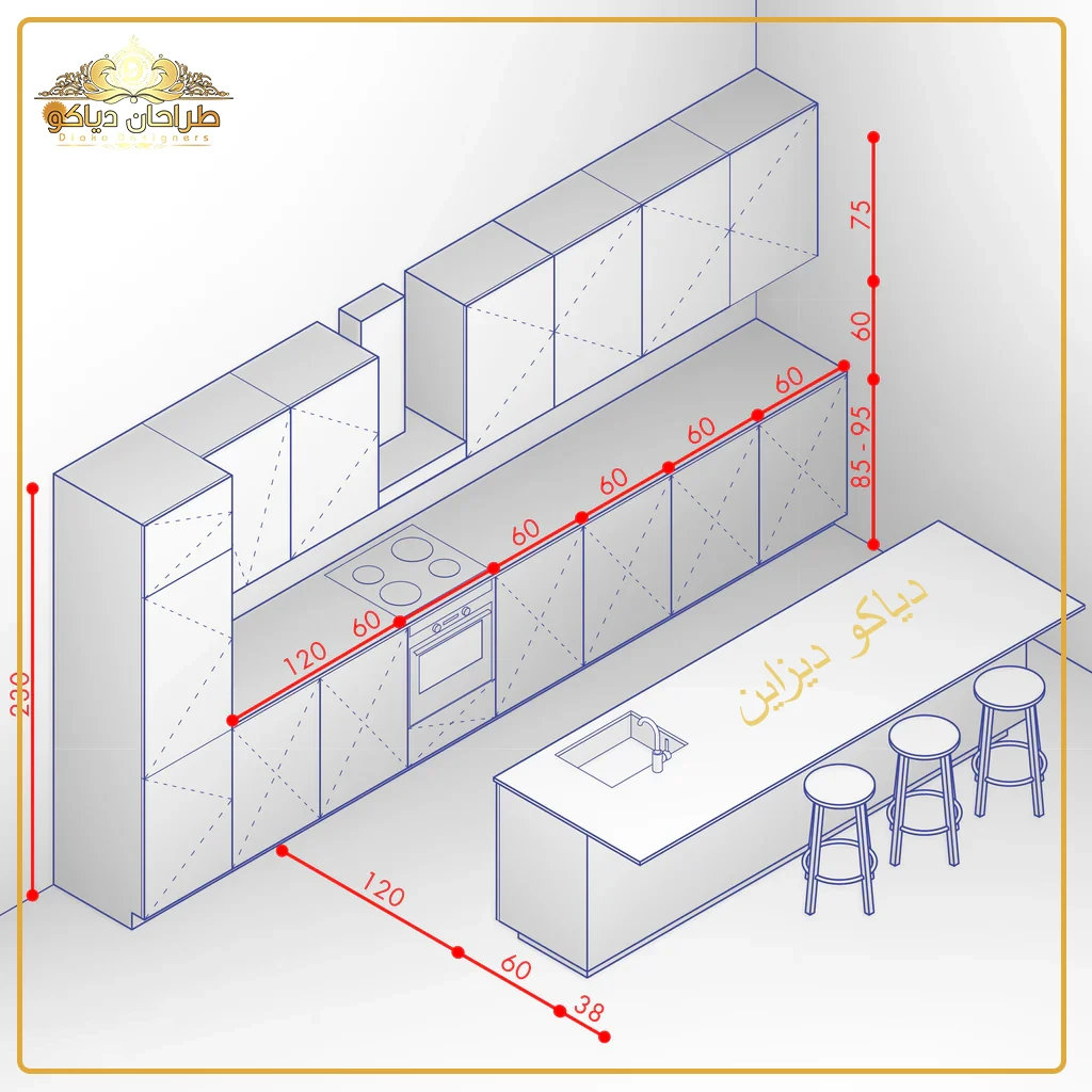 اندازه گیری ابعاد کابینت آشپزخانه