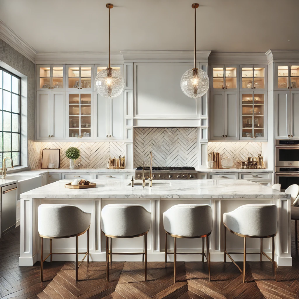 luxurious modern kitchen with perfect white shaker inset cabinets